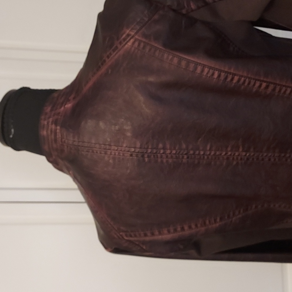 Distressed Faux Leather Jacket biker moto jacket brown size M zippered front - Picture 11 of 11